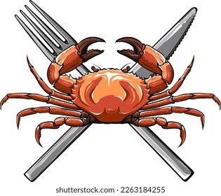 illustration seafood menu design with crab and plate on white background