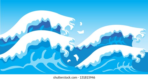 Illustration of the seagoing waves and blue sky