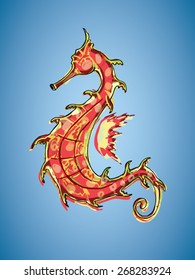 illustration of seahorse with a black outline isolated