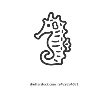 Illustration of a seahorse icon (line drawing).