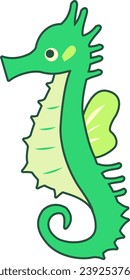 Illustration of a seahorse looking sideways in green