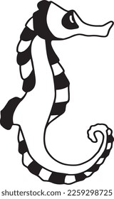 Illustration of a seahorse swirled with scales in black and white isolated
 on a white background. Vector EPS