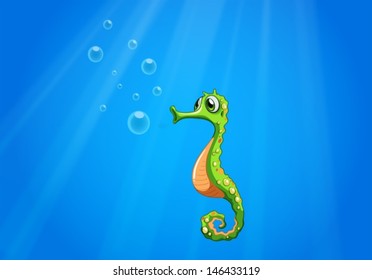 Illustration of a seahorse under the sea