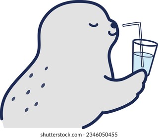 Illustration of a seal drinking a cold drink