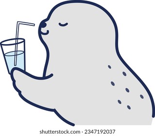 Illustration of a seal drinking a cold drink