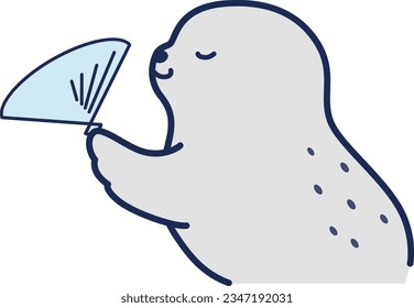 Illustration of a seal fanning a folding fan