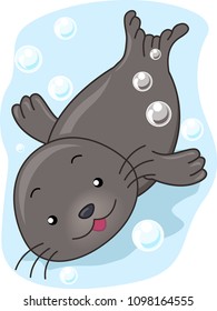 Illustration of a Seal Swimming Under the Sea