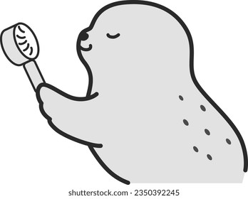 Illustration of a seal using a mini electric fan(black and white)