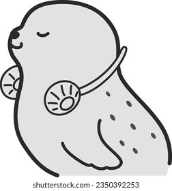 Illustration of a seal using a neck fan(black and white)