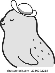 Illustration of a seal wearing a hat(black and white)