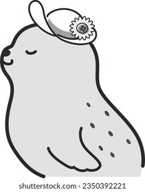 Illustration of a seal wearing a hat(black and white)