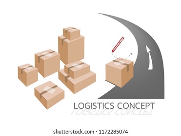 Illustration Sealed Cardboard Box with White Label on The Road Isolated on White Background, Preparing for Shipment.