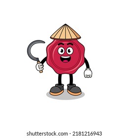 Illustration of sealing wax as an asian farmer , character design