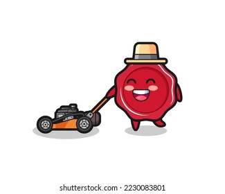 illustration of the sealing wax character using lawn mower , cute style design for t shirt, sticker, logo element