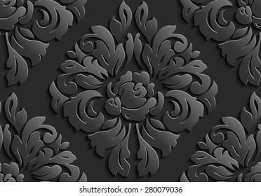 Illustration of seamless abstract black floral vine pattern