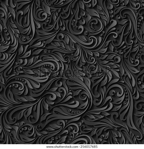 Seamless abstract black floral vine wall pattern.