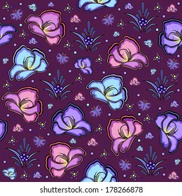 Illustration of seamless abstract floral background with butterflies