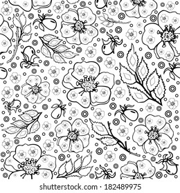 Illustration of seamless abstract floral pattern in black and white colors