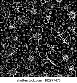 Illustration of seamless abstract floral pattern in black and white colors
