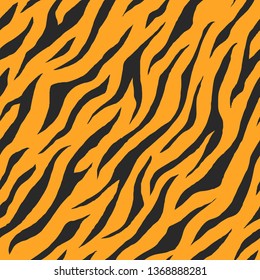 Illustration of seamless animal print pattern texture background. Realistic stripe of tiger skin color. Vector