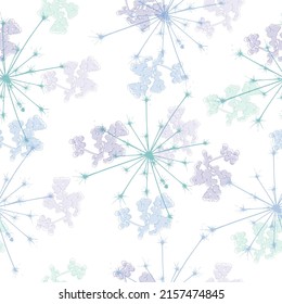 illustration with seamless background from black dandelion seeds Tender flying dandelion flowers on a white.
