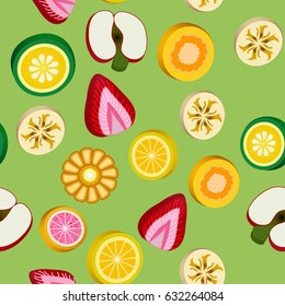 Illustration seamless background with bright fruit candy
