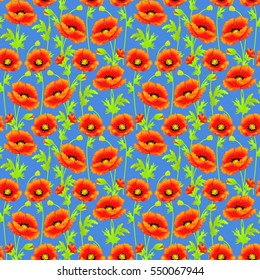 Illustration seamless background with bright poppies tissue or packing