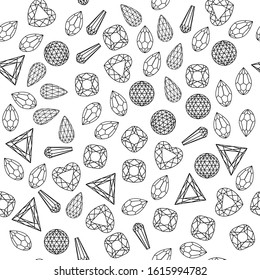 Illustration seamless background of different shapes and cut precious stones.