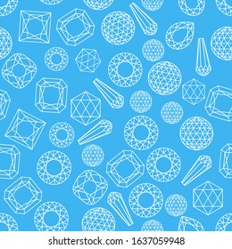 Illustration seamless background of different shapes and cut precious stones.