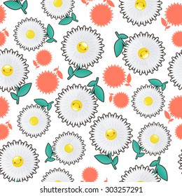 Illustration of a seamless background of flowers cheerful daisies.