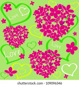 illustration seamless background flowers in heart shape