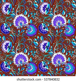 illustration seamless background painted with flowers and berries