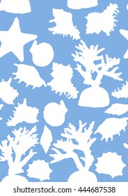 illustration with seamless background from sea invertebrate silhouettes