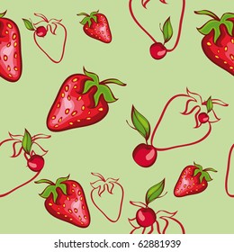 illustration seamless background with  strawberries and cherries. No gradient