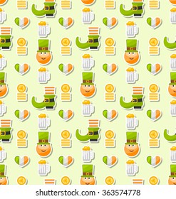 Illustration Seamless Background with Traditional Irish Elements and Objects for Saint Patrick's Day - Vector 