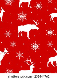 illustration with seamless background from white deers and snowflakes