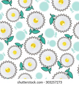 Illustration of a seamless background of white flowers cheerful daisies.