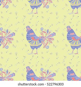 Illustration for seamless background..Vector illustration of rooster, symbol of 2017 on the Chinese calendar.