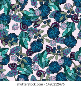 Illustration of seamless blue floral abstract pattern