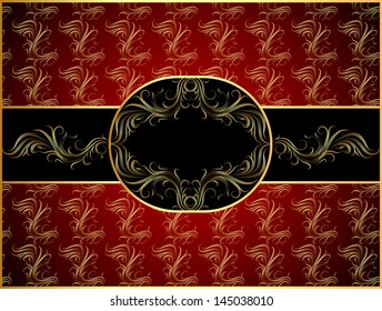 illustration seamless brown background with band and frame with gold(en) pattern