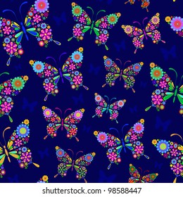 Illustration of seamless butterflies  pattern on blue background