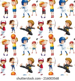 Illustration of a seamless children doing sports