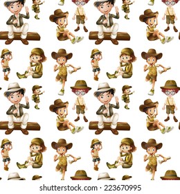 Illustration of a seamless children in safari clothes