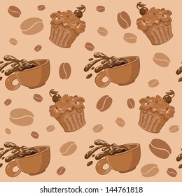 illustration of a seamless coffee and cupcakes