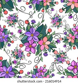 Illustration of seamless colorful floral pattern isolated 