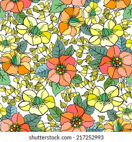 Illustration of seamless colorful floral pattern isolated 