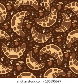 Illustration of seamless croissant background with coffee cups