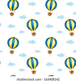 Illustration of a seamless design with big floating balloons on a white background