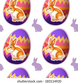 Ilustración de un diseño sin fisuras con conejillos dentro de los huevos sobre un fondo blanco