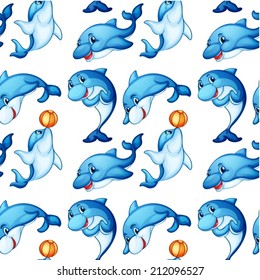 Illustration of the seamless design of dolphins on a white background